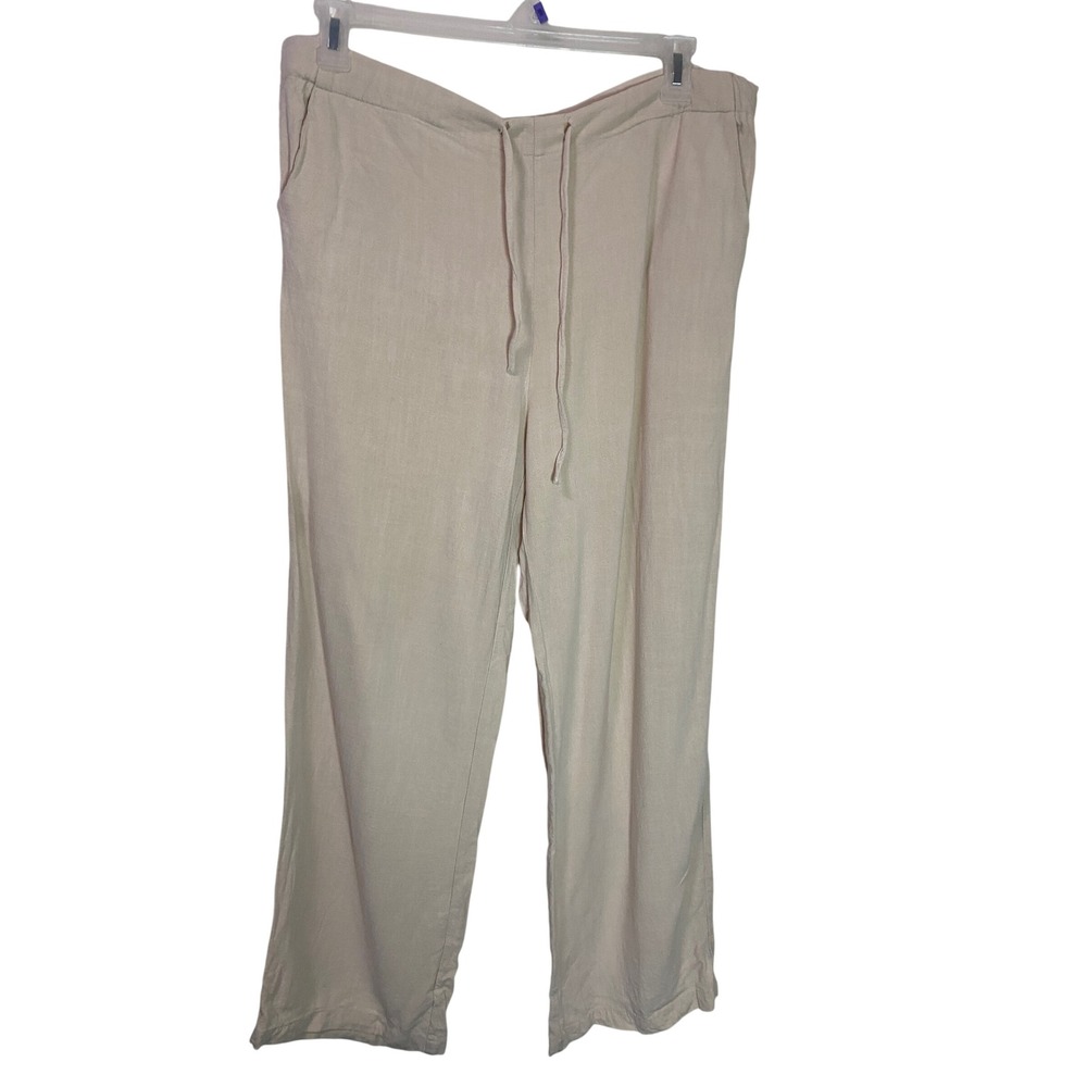 White Fox Boutique Cream Linen Blend Wide Leg Drawstring Pants Small Beachy